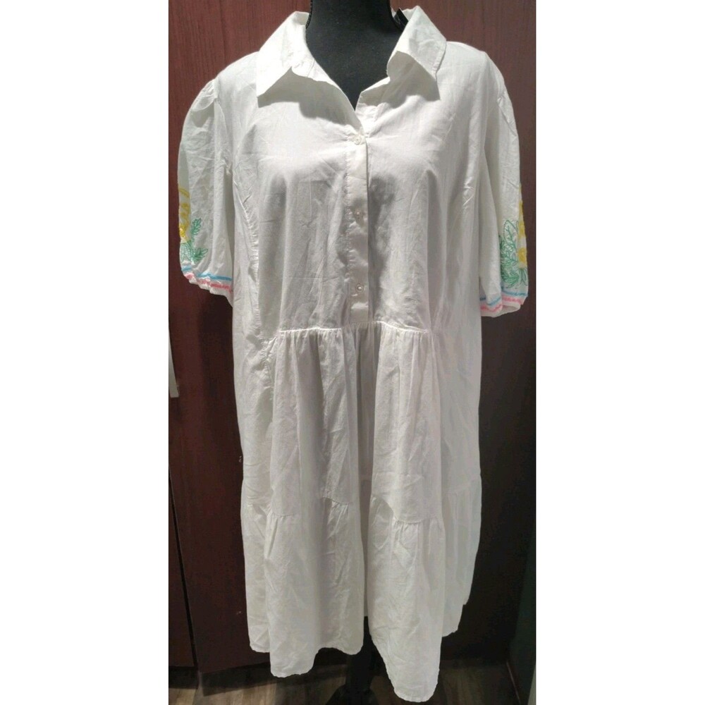 NEW Crown & Ivy  Women Plus Sz. 3XL White Dress Embroidered Pineapple Sleeves